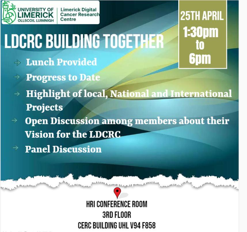 LDCRC_UL's tweet photo. LDCRC Building Together at the @CERC_UHL 25th of April, 1.30PM. Everyone welcome please RSVP to ldcrc@ul.ie @HRI_UL @AlCRIproject @UL @EHSFacultyAtUL @MedicineAtUL #buildingtogether #UHL #UL #LDCRC https://t.co/gATfz8NHC2