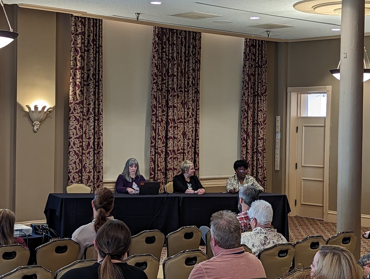 NASWAORG's tweet photo. #NASWA's @eelittrell moderates the On the Right Track to Streamlining Processes session with panelists Kris Bowen (@ESDwaWorks), Lauren Mann (Industrial UI Services) &amp; Melanie McEwen (NASWA).

#UISIDES2023 https://t.co/d8EG0m7tCL