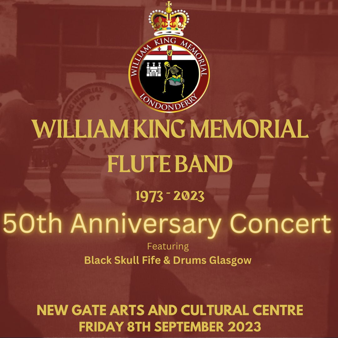 Wkmfb73's tweet photo. SAVE THE DATE

The band is delighted to announce as part of our 50th celebrations we will be holding a concert on 8th Sept and will feature our good friends @BSGfifeanddrums 

Keep an eye on the page for more details of that weekend with our good friends in the No Surrender ABOD https://t.co/oh3pedgskD