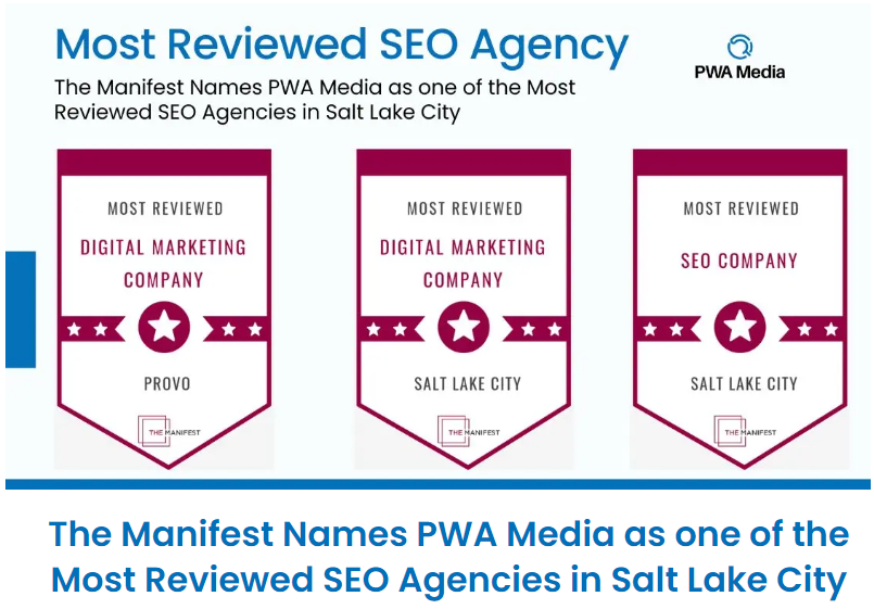 pwa_media's tweet photo. The Manifest Names PWA Media as one of the Most Reviewed SEO Agencies in Salt Lake City - https://t.co/GtvZpBtn1z
#TheManifestLeader #SaltLakeCity #SEOAgencies #SEO #PWAMedia #seoservices #UtahSEOagency https://t.co/BUc5hwOQaX