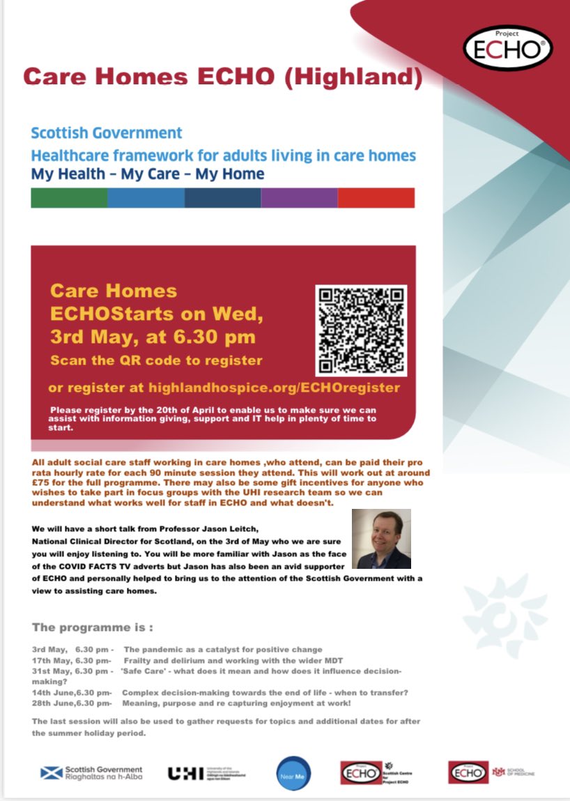 Support and Education for Care Homes in Scotland. 

Please share to encourage registration. Sessions start on 3rd May
