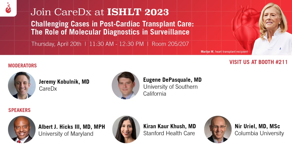 CareDx's tweet photo. Taking place this morning! Join CareDx at #ISHLT2023 from 11:30 a.m.-12:30 p.m. for its Heart Symposium featuring this incredible line-up of speakers. For more details, visit https://t.co/KTzITX9abs
#ISHLT2023 https://t.co/Hbu6WjEWJp
