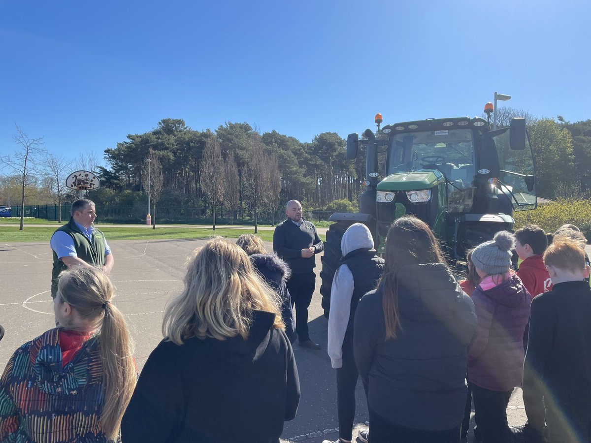 P7Dunbar's tweet photo. Thank you to Will &amp; Jamie from Thomas Sheriffs for telling us all about agricultural equipment. 7C really enjoyed having a go inside the tractors too. #DPSWOW23 @DunbarPrimary #ARCH https://t.co/G6gKLLDbVh