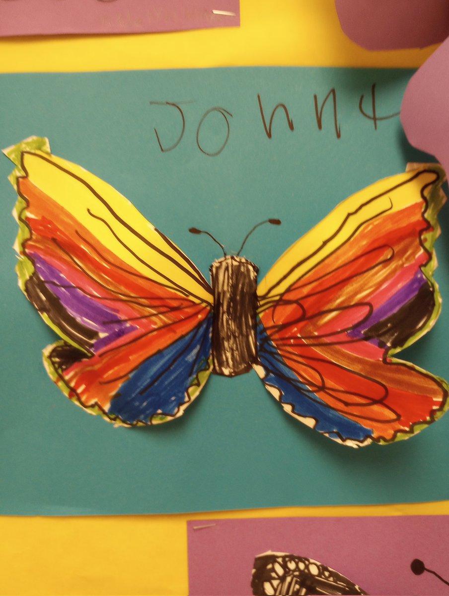 CCPS_ART's tweet photo. @Brooks_CCPS Zebras did an amazing job on these butterflies as they learned about symmetry and three-dimensional art. What a great group of first graders! 

@cullmanprimary #spring #Butterflies #firstgradeart #elementaryart #springart https://t.co/GJh38THYlV