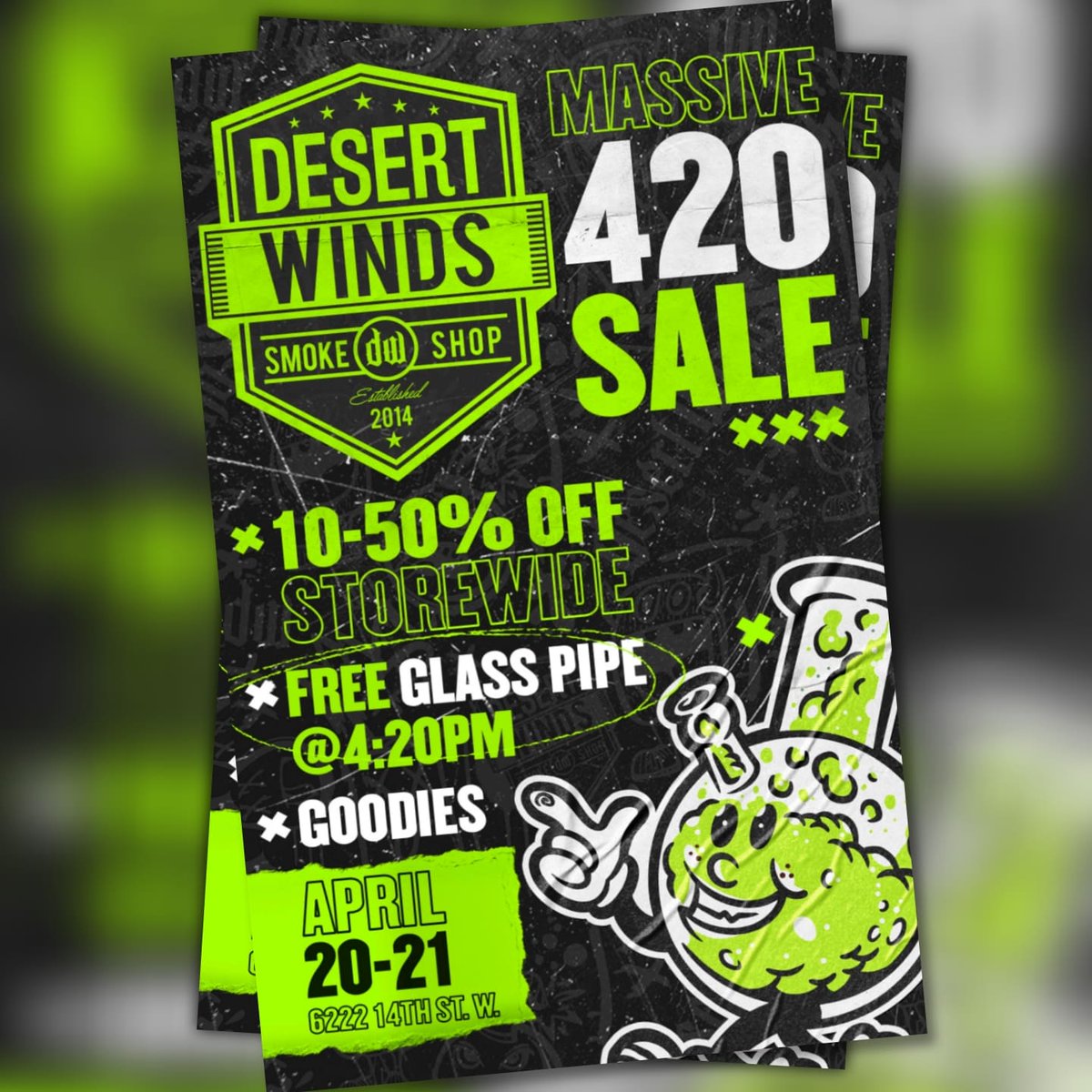 TheSamerAli's tweet photo. Happy #420 you fuckers!

If you're in the Sarasota or Bradenton area, swing by Desert Winds Smoke Shop!

🟢 MASSIVE SALE on glass, hemp products, vape, vaporizers and more!

🟢 Over $10,000 of giveaways at 4:20pm!

#Sarasota #Bradenton #hempshop #420day https://t.co/1Z7WBsrzuZ