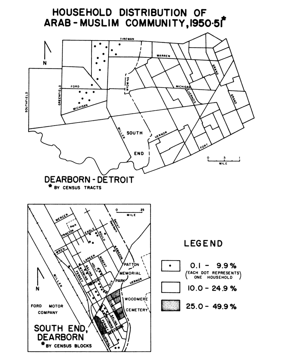 DearbornHMuseum's tweet photo. Ever curious how much Dearborn's Arab American community expanded over time? These maps showing Arab American households were published in a 1977 MSU Geography dissertation by Mohammad Mahmoud Siryani https://t.co/Qs0QxTwLt4