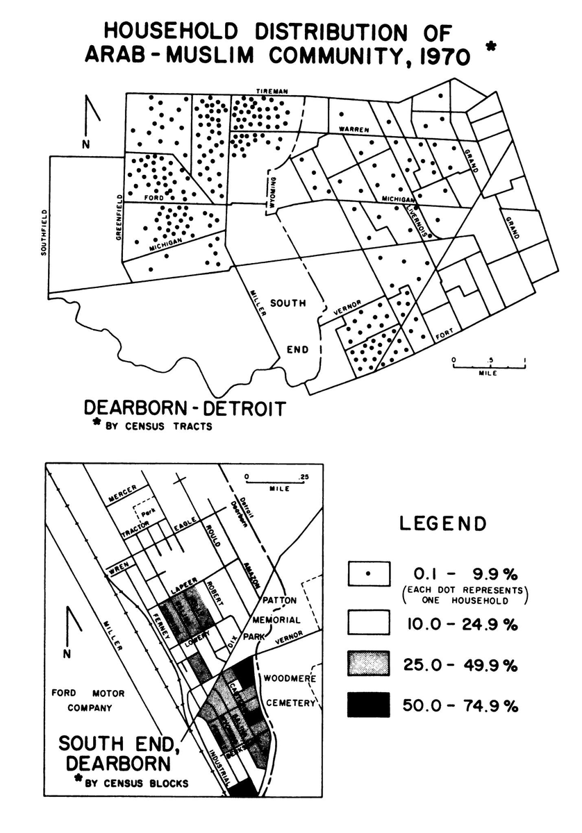 DearbornHMuseum's tweet photo. Ever curious how much Dearborn's Arab American community expanded over time? These maps showing Arab American households were published in a 1977 MSU Geography dissertation by Mohammad Mahmoud Siryani https://t.co/Qs0QxTwLt4