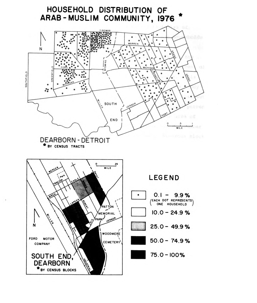 DearbornHMuseum's tweet photo. Ever curious how much Dearborn's Arab American community expanded over time? These maps showing Arab American households were published in a 1977 MSU Geography dissertation by Mohammad Mahmoud Siryani https://t.co/Qs0QxTwLt4