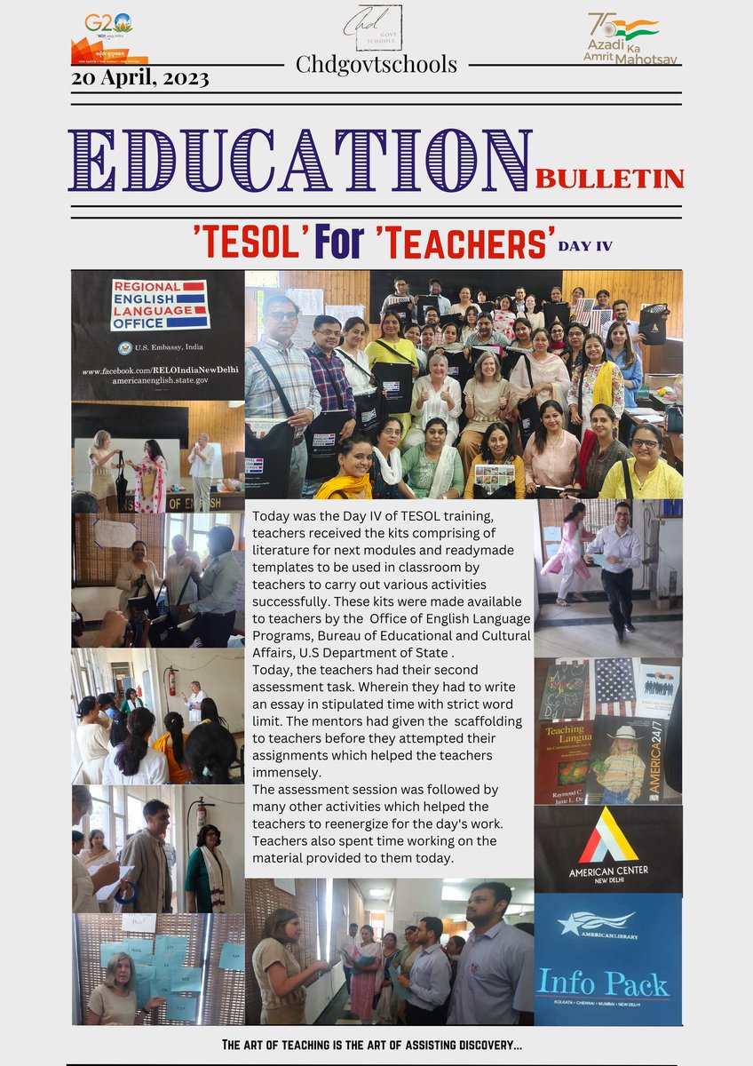 SchoolEduChd's tweet photo. Day IV TESOL training,teachers were given kits. These kits were made available to teachers by the Office of English Language Programs, Bureau of Educational and Cultural Affairs, U.S Department of State.Another day of #experientialLearning
@TESOL_Assn
@RieChandigarh
@cbseindia29 https://t.co/9dWZ0UhyxN
