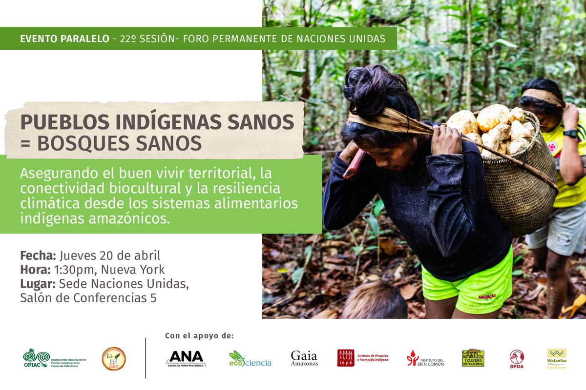gaiaamazonas's tweet photo. Hoy 20 de abril, la @opiac_Colombia y la Organización de Mujeres de Autana, de la Amazonía venezolana, conversarán sobre este tema en un evento paralelo en el marco de la 22º sesión del Foro Permanente para las Cuestiones Indígenas. #UNFPII https://t.co/Ma7p2CF1S5