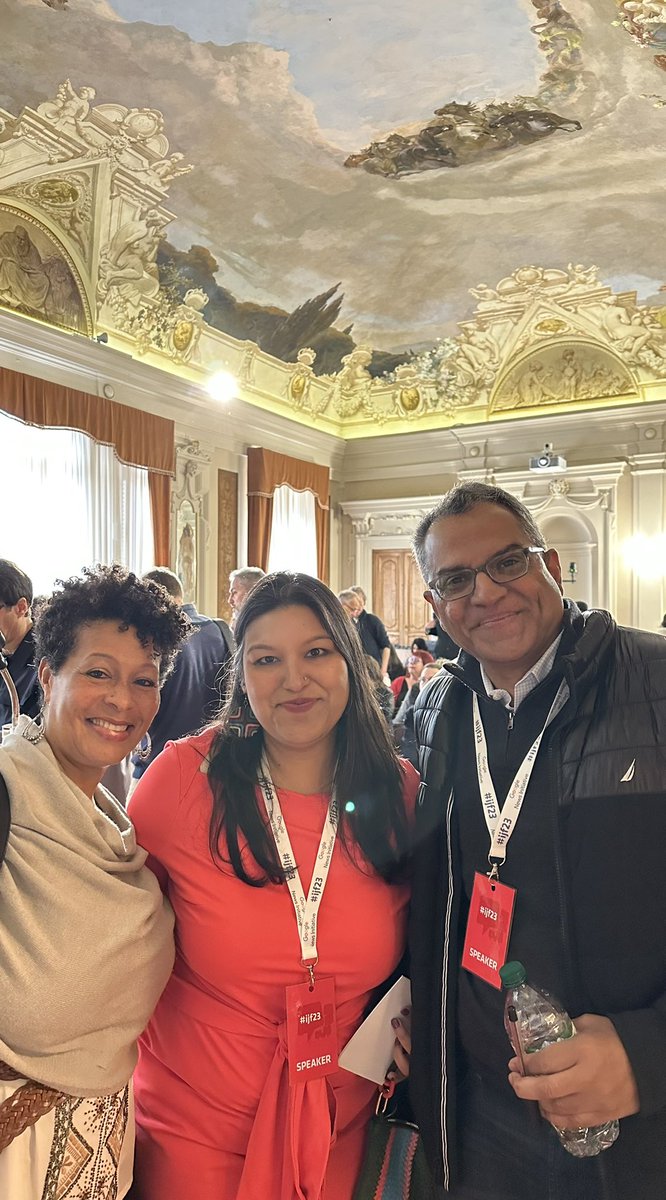 Powerful panel at #ijf23: <a href="/raju/">Raju Narisetti</a> asked me and @slomaxreese about building <a href="/url_media/">URL Media</a> <a href="/epicenter_nyc/">Epicenter NYC</a> <a href="/onwurd/">WURD Radio</a>, being for profit, our mission and service to communities, and our diversified revenue model. This gorgeous room was perfect backdrop for our ambition to #UpliftRespectLove