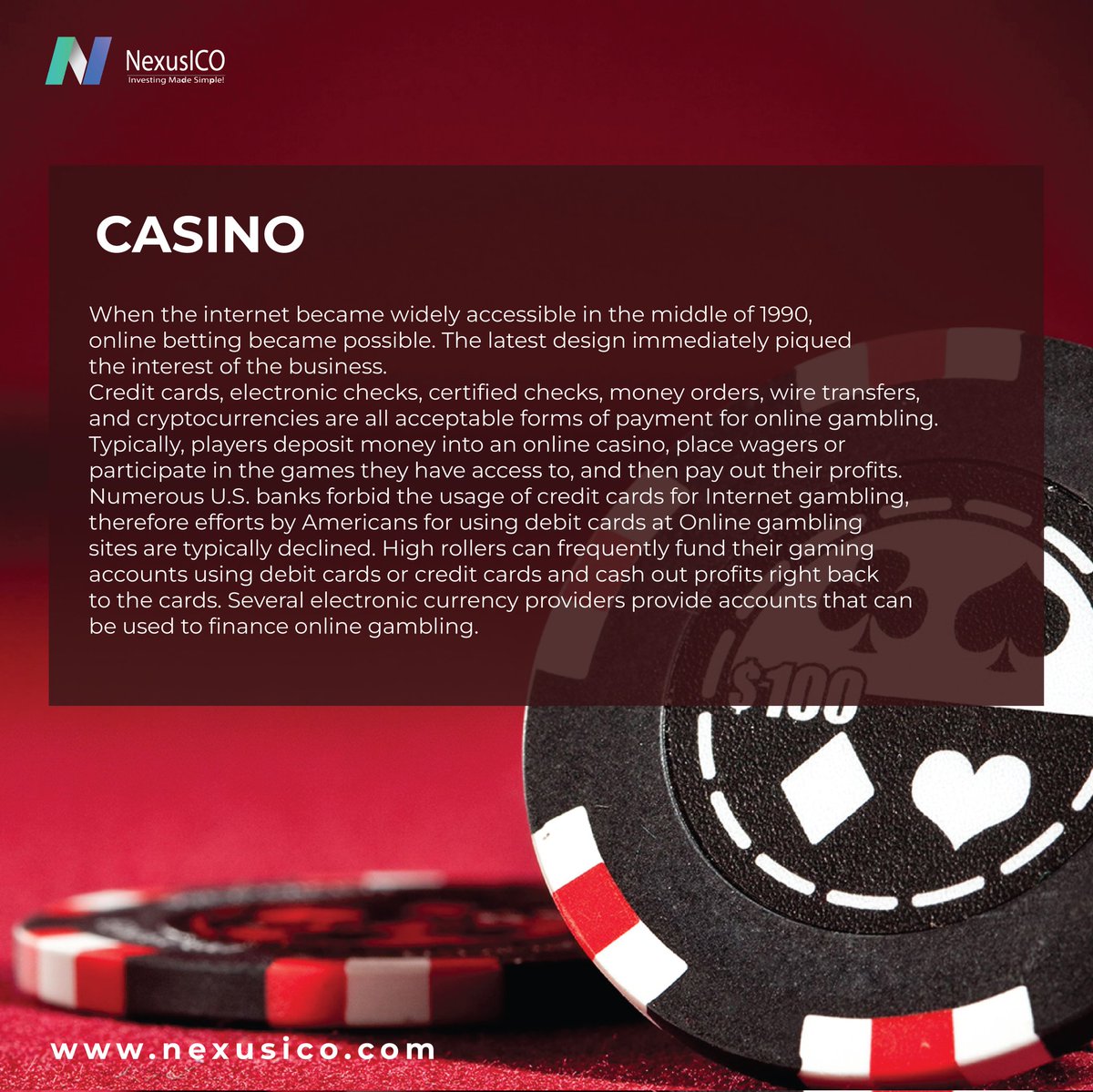 nexusico's tweet photo. Cryptocurrencies have surely transformed the financial world, but it doesn’t just stop there – they are also changing the world of online gambling by removing the hassle of traditional payment methods.
Contact us at
🌐 https://t.co/2qhEWvh68H

#nexusico #cryptocurrency #bitcoin https://t.co/nCABRaNd4M