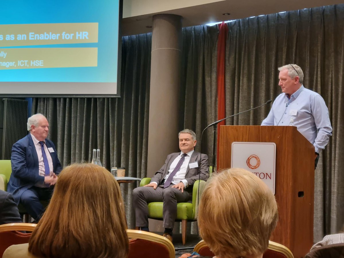 John Delamere, Tom Laffen &amp; Kevin Kelly on stage discussing Robotics as an enabler for HR at the <a href="/HSE_HR/">HSE HR</a> Summit  #eHealth4all <a href="/kevinjkel/">Kevin Kelly</a> <a href="/A_Work_Thing/">Michael Redmond</a>