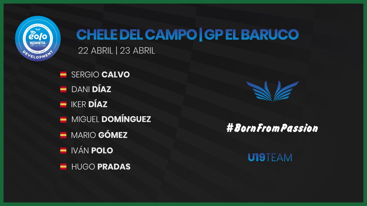 🔵 Este es el equipo con el que se afronta el doble compromiso competitivo <a href="/fcciclismo/">FedCantabraCiclismo</a> de este fin semana: Memorial Chele del Campo y Gran Premio El Baruco. 
👀 Debuta Sergio Calvo. 
📰 eolokometacyclingteam.com/entre-la-escal….
#BornFromPassion #EquipoJunior