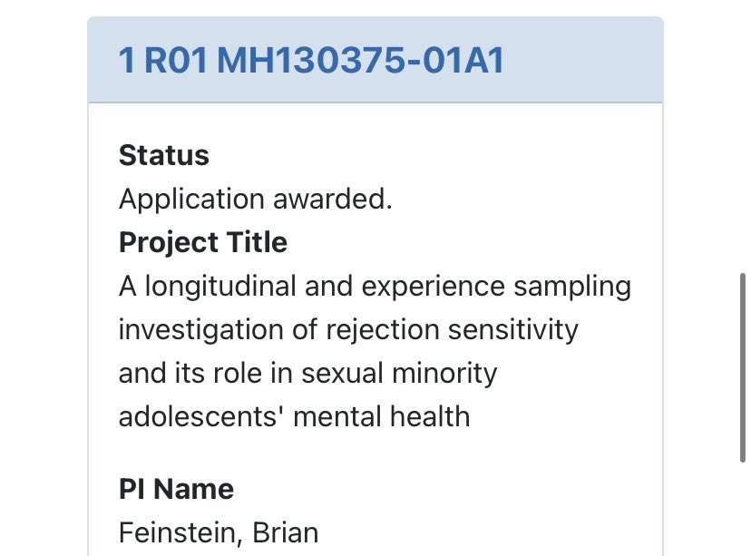 Brian Feinstein (he/him) (@bfeinsteinphd) on Twitter photo Thrilled to receive my 1st R01 today! So grateful for my amazing colleagues <a href="/FallonRGoodman/">Fallon Goodman, PhD</a> <a href="/Steve_A_Miller/">Steve Miller</a> @JeremyGoldbach & Melanie Zimmer-Gembeck, & for the support of <a href="/NIMHgov/">National Institute of Mental Health (NIMH)</a>! Thrilled to receive my 1st R01 today! So grateful for my amazing colleagues <a href="/FallonRGoodman/">Fallon Goodman, PhD</a> <a href="/Steve_A_Miller/">Steve Miller</a> @JeremyGoldbach & Melanie Zimmer-Gembeck, & for the support of <a href="/NIMHgov/">National Institute of Mental Health (NIMH)</a>!