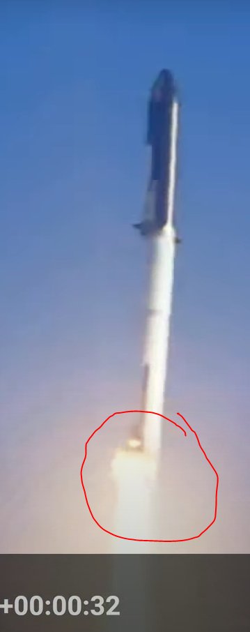 GoingBallistic5's tweet photo. Congratulations SpaceX on clearing the pad, even with an engine rich mixture!

The tank pressurization system seems to have maintained structural integrity of the stack even during the trebuchet. It was the engine RUDs that took its toll on the bottom end of the vehicle. https://t.co/SPQqO6CjM9