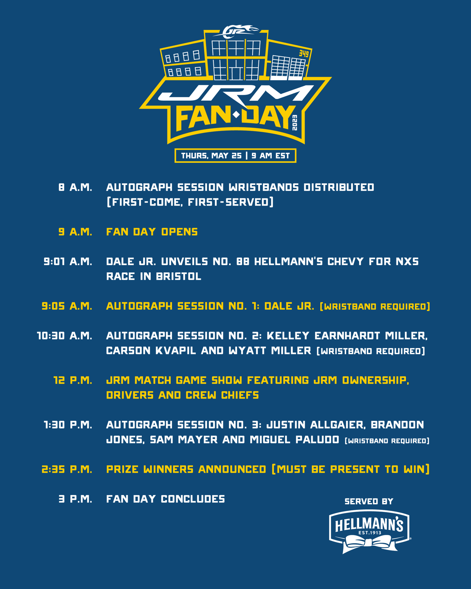 JR Motorsports on Twitter "The JRM Fan Day schedule is out! See you