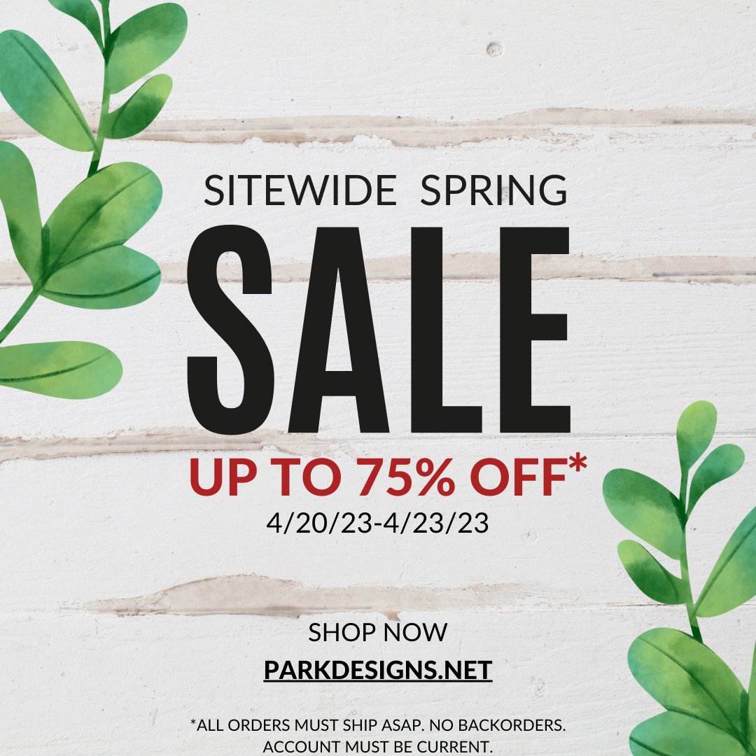 ParkDesigns's tweet photo. Park Designs Site sale! 4/20/23 to 4/23/2023, shop seasonal and everyday home decor up to 75% off. https://t.co/6bDX1gTJE7
*No backorders, must ship ASAP, and account must be current.
•
•
•
#homedecor #springdecor #interiordesign #springdecorating #countrydecor #parkdesigns https://t.co/lowZuJWNtm