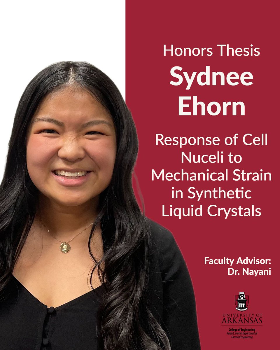 CHEG_UARK's tweet photo. The first group of honors chemical engineering seniors completed their thesis presentations earlier this week! Let's hear it for Alice Li, Sydnee Ehorn, and Brandon Tipton!
#cheguark #uarkengineering https://t.co/m5JD2iauog