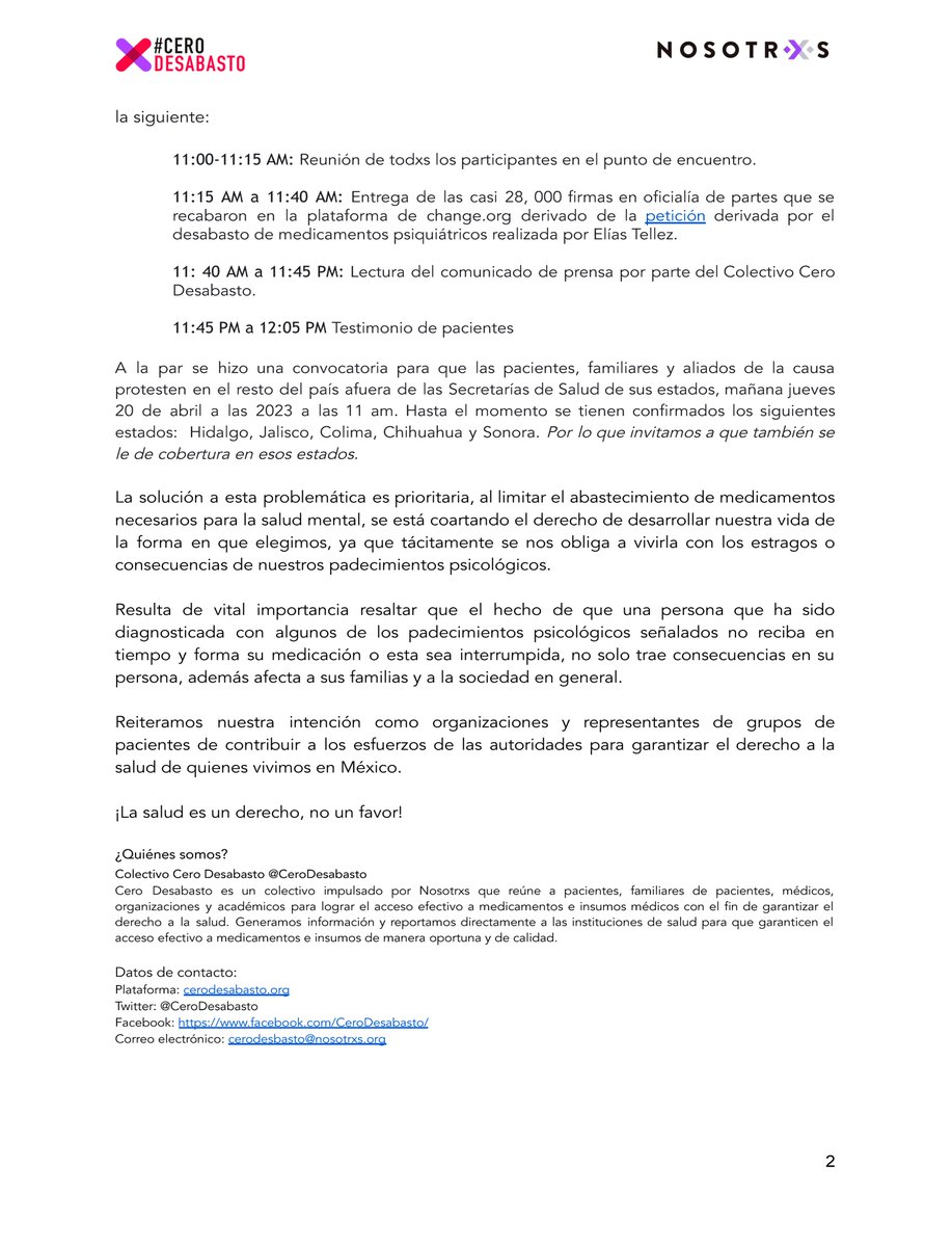 cerodesabasto's tweet photo. 📢 Con más de 32,000 firmas ✍ haremos una protesta pacífica ante la @SSalud_mx por una pronta solución al #DesabastoDeMedicamentos psiquiátricos. 

¡La salud es un derecho, no un favor! https://t.co/GNOO5Xw9g8