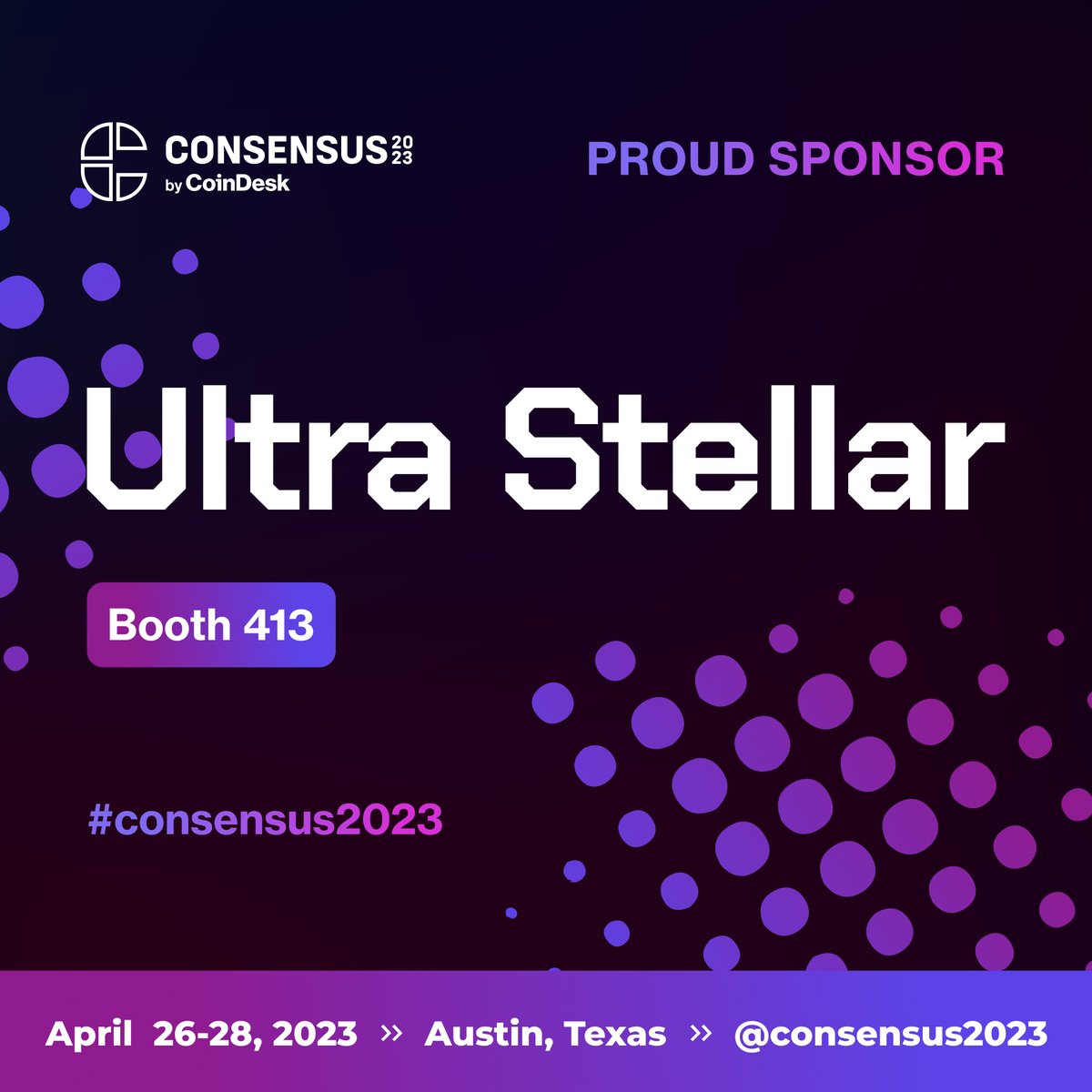 Ultra Stellar (@ultrastellar) on Twitter photo #consensus2023 is nearly here, and this year, we are excited to stand as a sponsor!
If you're at the conference, come see us at booth 413 to learn why we use <a href="/StellarOrg/">Stellar</a> and how we can collaborate to improve the future of finance.
See you in Austin 🇺🇸 #consensus2023 is nearly here, and this year, we are excited to stand as a sponsor!
If you're at the conference, come see us at booth 413 to learn why we use <a href="/StellarOrg/">Stellar</a> and how we can collaborate to improve the future of finance.
See you in Austin 🇺🇸
