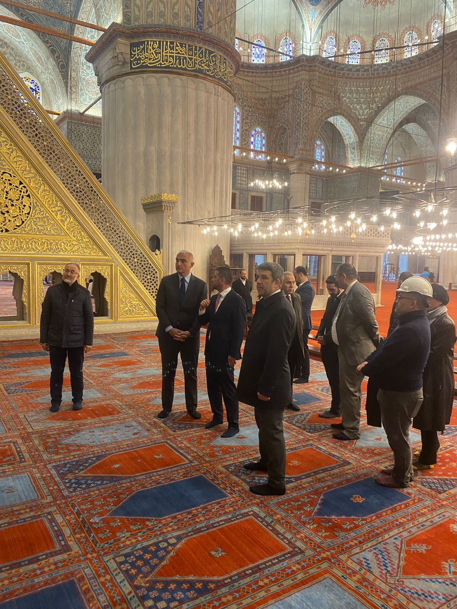 MehmetNuriErsoy's tweet photo. Cumhurbaşkanımız Sayın @RTErdogan'ın teşrifleriyle yarın cuma namazı ile birlikte yeniden ibadete açılacak olan Sultanahmet Camii'nde son incelemelerimizi yaptık. https://t.co/CU4pIKPCwJ