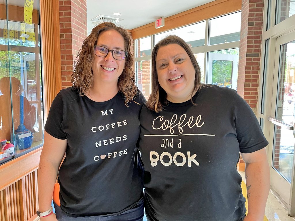 ApexElemLibrary's tweet photo. #dynamicdou Coffee & books go together almost as good as @AES_Counselor & I at @apexescougars ! ☕ 📚 #coffeeandbooks https://t.co/FFYbz35uFf