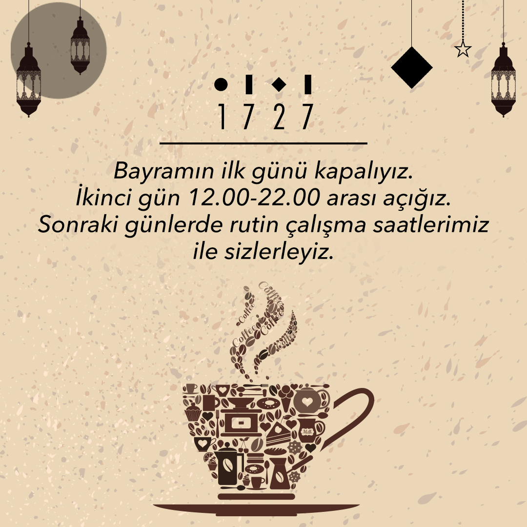 Bayram Çalışma Saatlerimiz 🕰️

Bayramın 1. günü - Kapalıyız🚪
Bayramın 2. günü - 12.00-22.00 arası açığız☕️

Sonraki günlerde rutin çalışma saatlerimiz ile sizlerleyiz❤️

#1727KitapKafe #Bayram #Üsküdar