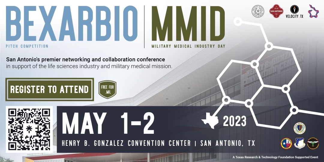 Planning to attend MMID on May 2nd?
Arrive a day early and join us for BexarBio Pitch Competition on May 1st to watch four companies compete for $100k in cash prizes!

🌟Register for MMID: loom.ly/-hqrAaQ
🌟Register for BexarBio Pitch Competition: loom.ly/JLtBo40