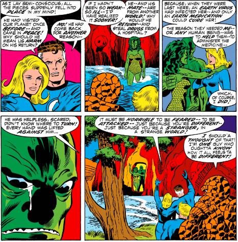 MarvelADay's tweet photo. #MarvelADay #FF125 Everything finally gets explained on the last page. If Roy Thomas were writing this, it would be an "Earthian" virus. I promise that tomorrow's Hulk issue is better than this one! - VA https://t.co/Sa0rN0rd8f