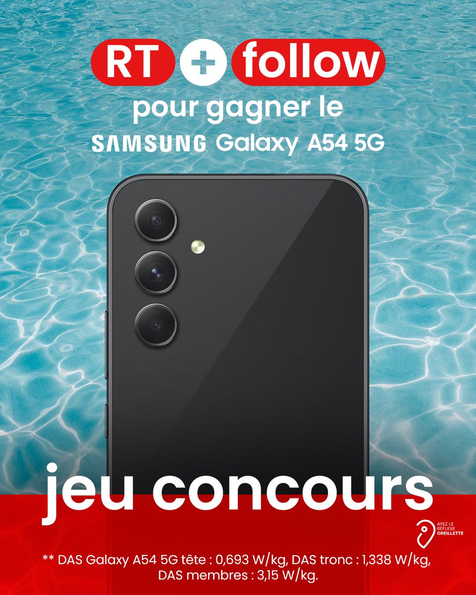 SFR's tweet photo. Un triple capteur photo, ET résistant à l'eau !
RT + Follow pour tenter de gagner le Samsung #GalaxyA54 5G 🤩 https://t.co/B59cGR6Yap
