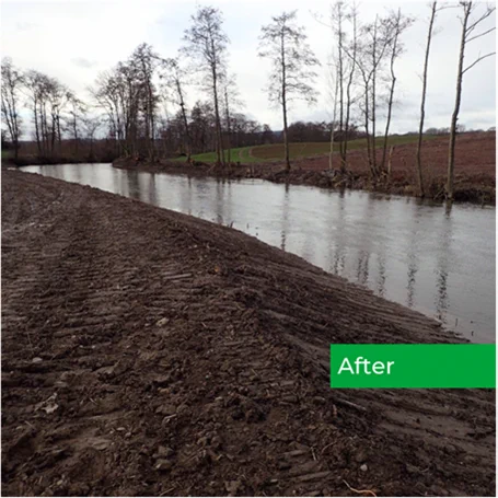 Photo of River Lugg after the banks had been damaged and stripped bare by the landowner