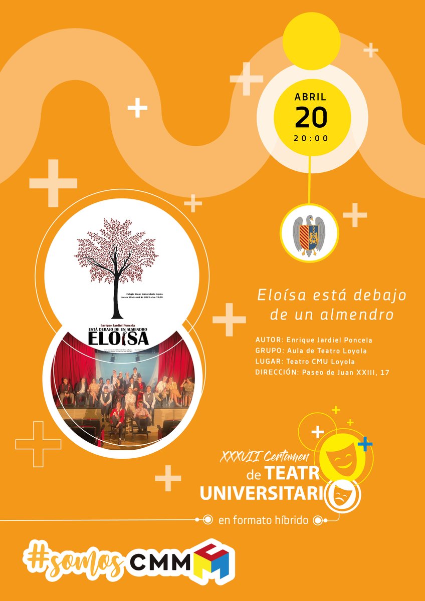 ➡️ "Eloísa está debajo de un almendro" presentada por <a href="/CMULoyola/">C.M.U. Loyola</a>  a las 20:00 h.   

Estamos invitados asistir de forma presencial a las obras de teatro y estar atentos a la transmisión on line que haremos de los finalistas.   

🎭 ¡Vamos al teatro!🎭
. 
. 
. 
#UnMayorEsMásTEATRO