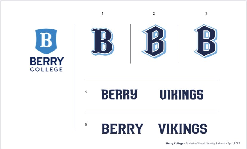 Director of Athletics Angel Mason and Berry College President Steve Briggs announced the rebranding of the Department of Athletics, which would include making the typography uniform and changing the visual logo from a Viking head to a more neutral image.