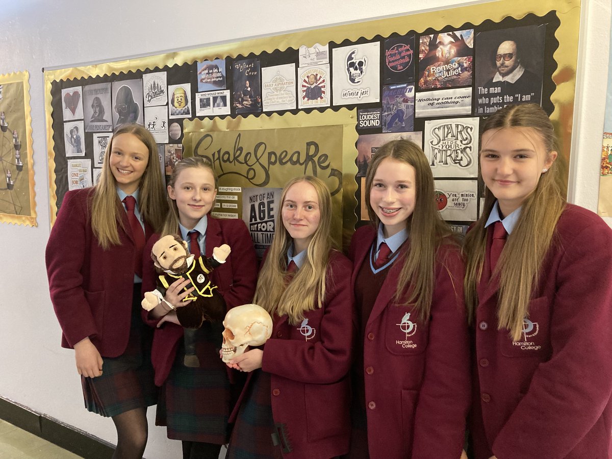 HC_Scotland's tweet photo. Congratulations to #HamiltonS2 girls who were tasked with creating a new theatrical concept for a production of Hamlet.  All learners showed super enthusiasm and creativity as they designed and presented their productions.  Chocolate prizes all round!  Well done, girls! https://t.co/z3rvmU24XX