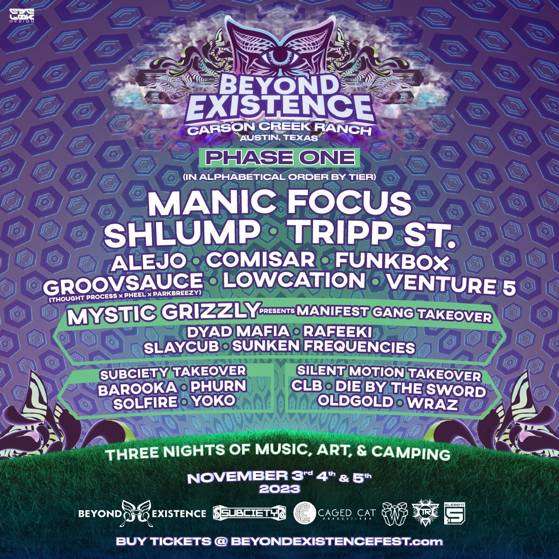 🌙🦋PHASE ONE🦋🌙 @ManicFocus, @shlumpbass + @Tripp_st join us at our 5th anniversary of Beyond Existence. Special takeovers from @ManifestGang, @TheSubciety, + @silentmotionrec This is only the beginning… Grab your TIER 1 tickets now!