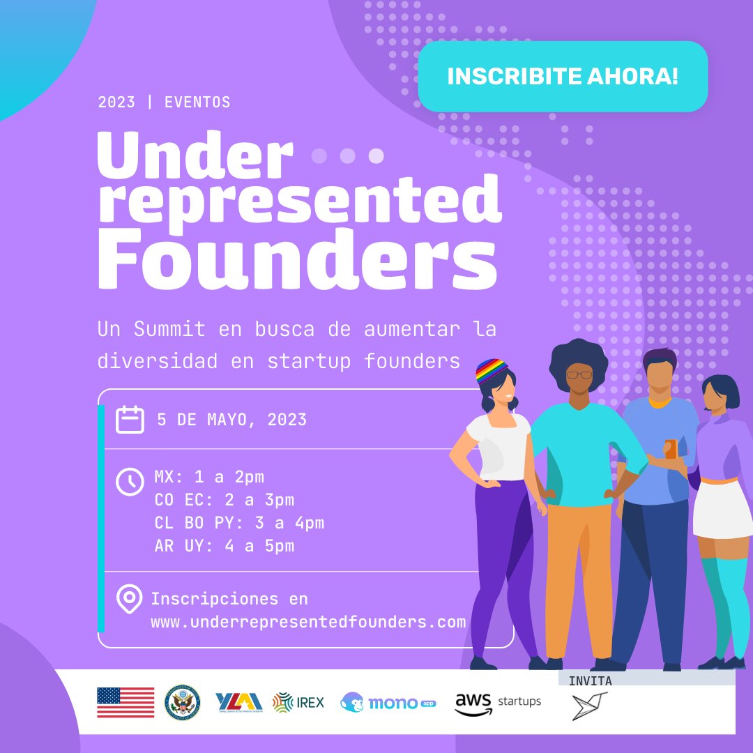 🏳️‍🌈💼Te invitamos a ser parte de este encuentro online y gratuito para promover la diversidad e inclusión en todo el ecosistema emprendedor latinoamericano.
🗓️ 5 de mayo ⏰4 a 5 PM (GMT-3)
#UnderrepresentedFounders
Inscripciones 👉 underrepresentedfounders.com