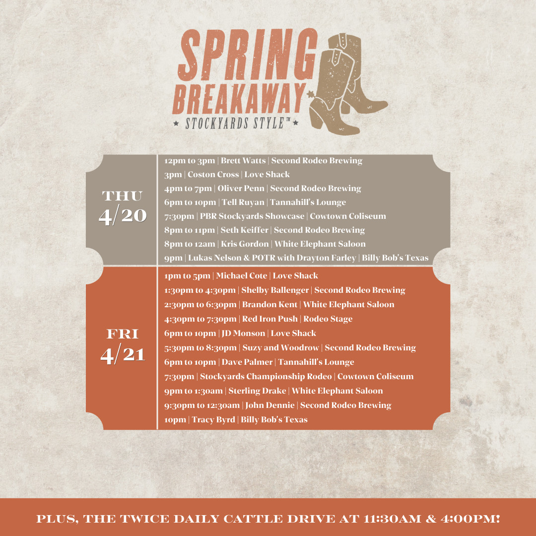 fwsystation's tweet photo. Make it a #StockyardsStyle weekend, and join us for fun events and live music!
For the full lineup, visit https://t.co/eQq214RJrl
#StockyardsStation #SpringBreakaway #GiddyUpStockyards https://t.co/q7Ctpe1Aqu