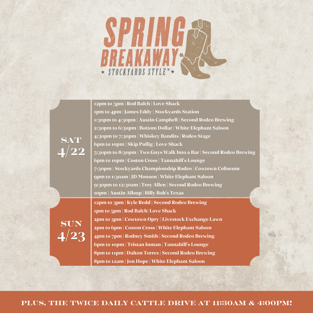 fwsystation's tweet photo. Make it a #StockyardsStyle weekend, and join us for fun events and live music!
For the full lineup, visit https://t.co/eQq214RJrl
#StockyardsStation #SpringBreakaway #GiddyUpStockyards https://t.co/q7Ctpe1Aqu
