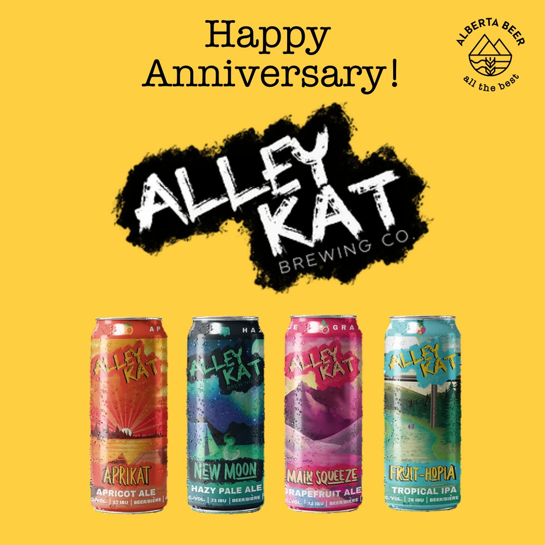 Visit Alley Kat Brewing Co., in Edmonton, AB. Happy Anniversary Alley Kat Brewing Co. We hope you have a great day!
#alleykatbeer
#ABCraftBreweries #ABCraftBeer