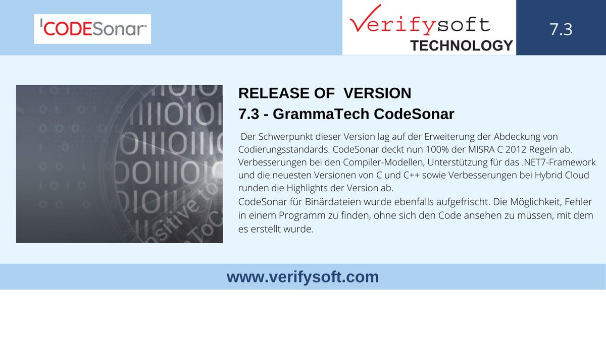 verifysoft1's tweet photo. GrammaTech CodeSonar 7.3 verfügbar
Weitere Informationen: https://t.co/uHYEGHotQR
#embeddedsoftware #safetycritical #functionalsafety #Embeddedcoding #Automotive #codingstandards #softwarequality #software #softwareengineering https://t.co/NOmVUkVkQP