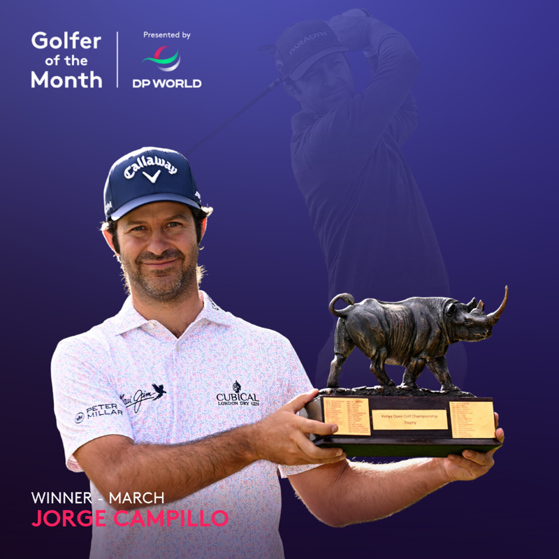 DPWorldTour's tweet photo. Your winner for March is here 🗳️

Jorge Campillo is crowned Golfer of the Month 👑

@jcampillogolf | #GolferOfTheMonth | @DP_World