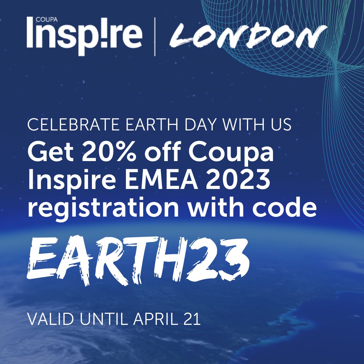 ARaeMondi's tweet photo. Celebrate Earth Day with us and use code EARTH23 to get 20% off your Inspire EMEA 2023 ticket and take a step towards sustainable practices in supply chain, sourcing, and purchasing - the offer ends April 21st!  #earthday #CoupaInspire #BSM @coupa https://t.co/kFAk4ReRdV https://t.co/6brWQ2wnlG