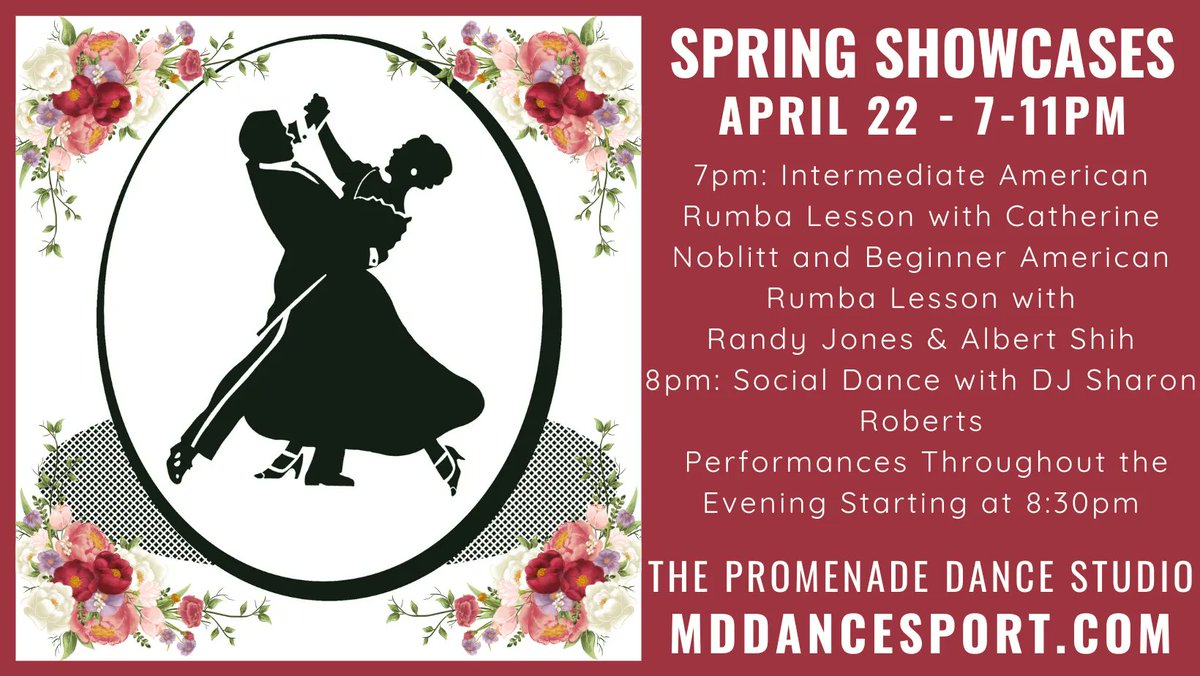 MDYogaDoc's tweet image. This Saturday is our fabulous Spring Showcase! Reserve a table here: tinyurl.com/yppcbx3x

Dessert Buffet | Lessons | #SocialDance
Showcase performances throughout the evening!
$20
Single Dancers Welcome!

#dancestudios #marylanddance #ballroom #danceevents #danceparty
