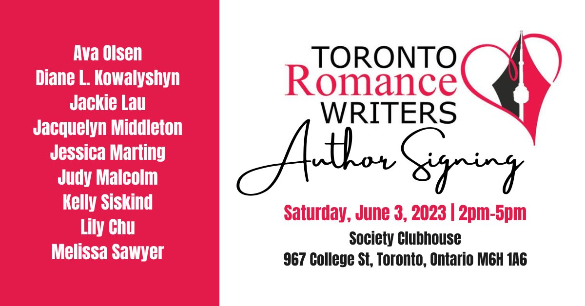 JaxMiddleton's tweet photo. Toronto signing! 🎉Live near/in Toronto and adore romance novels? The Toronto Romance Writers is holding a FREE book signing Sat. June 3rd.🎉Bring your books to be signed or buy them there! More authors tbc. Hope you'll join us! 
#romancereads #romancereaders #readthenorth https://t.co/6qrTakAjz7