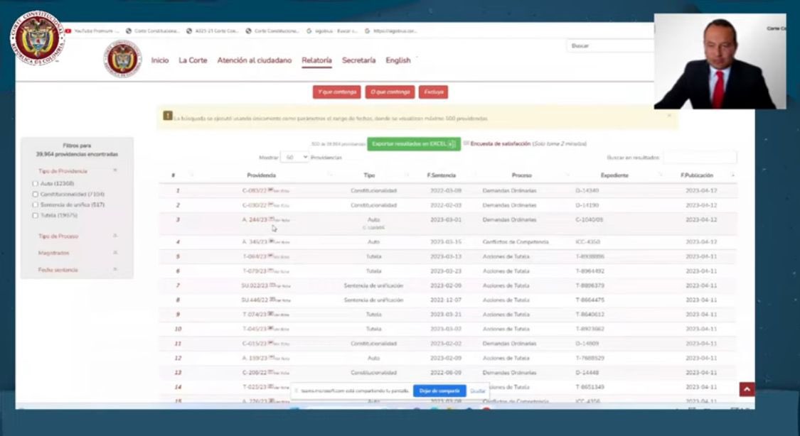 CConstitucional's tweet image. #CorteDigital | Presentamos a la ciudadanía y a la comunidad jurídica esta sesión práctica: tips para buscar jurisprudencia en el nuevo buscador de relatoría de la Corte. @Jose_F_Ortega_B 👉🏽 youtube.com/live/waslICyhC…