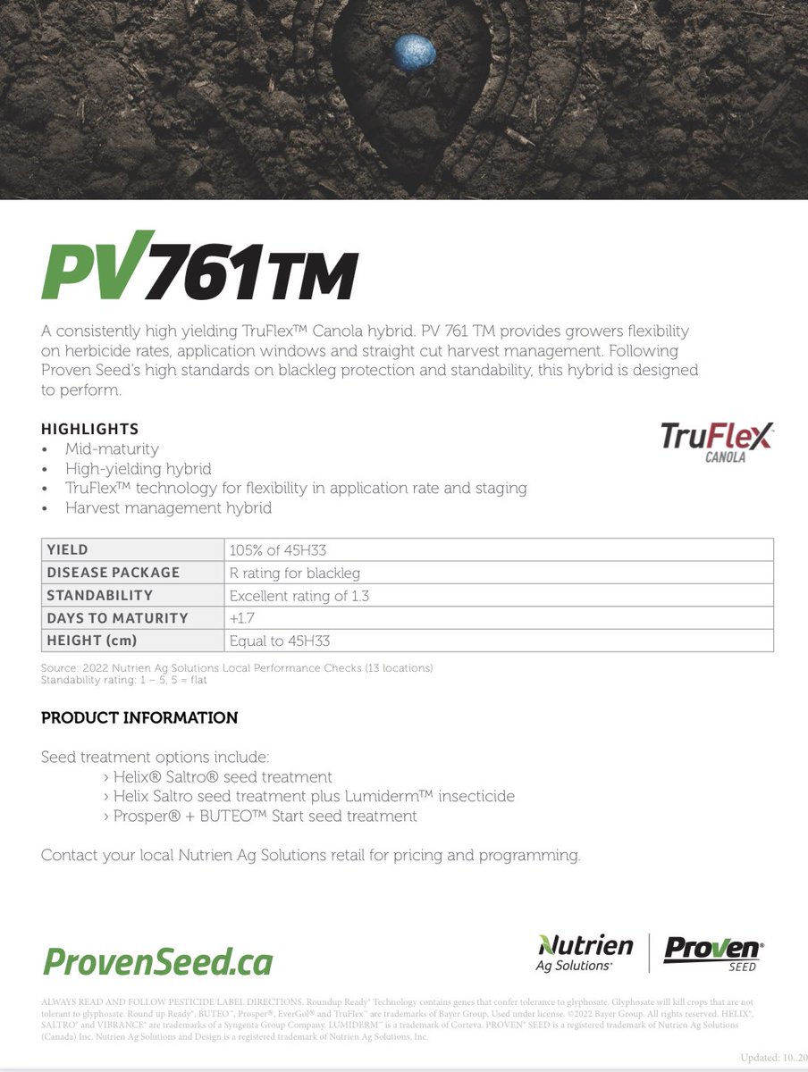 NutrienAg_SAB's tweet photo. Last minute canola acres to be decided?

We have you covered.

@ProvenSeed’s PV 761TM is a high yielding TruFlex hybrid that has a fit across all mid to long growing season zones in Southern Alberta

Talk to your local retail today!
#LeadingTheField #FullSeedAhead https://t.co/RLVH36on4P