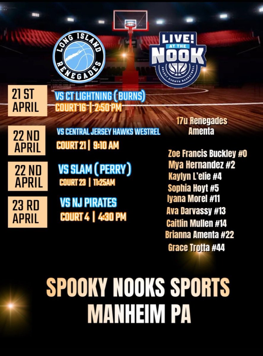 College coaches , see updated live at the nook schedule for LI Renegades 17u Amenta schedule ! <a href="/SelectEventsBB/">Select Events Basketball</a> <a href="/NYGHoops/">NYGHoops</a> <a href="/Makingwavesinwb/">Making Waves in Women's Basketball</a> <a href="/FootprintzGroup/">The FOOTPRINTZ GROUP</a>