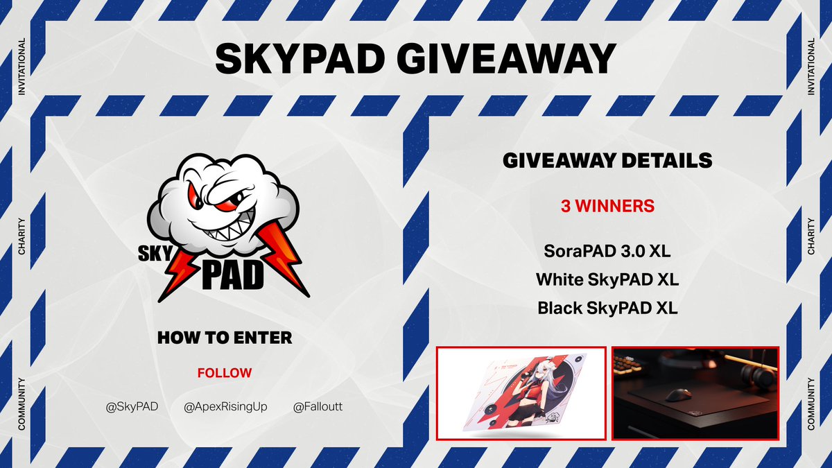 IT'S GAME DAY!

To celebrate day 1 of the <a href="/ApexRisingUp/">Apex Rising Charity ProAm</a> Charity ProAM we're giving away a limited edition SkyPAD!

To be entered:

1️⃣ Follow <a href="/Falloutt/">Jon Kefaloukos 🇬🇷</a>, <a href="/ApexRisingUp/">Apex Rising Charity ProAm</a>, and @SkyPADgg 
2️⃣ Like &amp; Retweet this tweet

🌍 International Giveaway! 
🗓 Ends April 23, 11:59PM EDT
