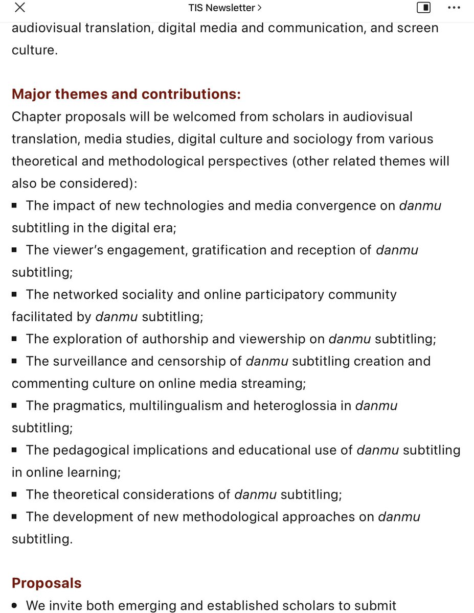 Lu1016Siwen's tweet photo. There is still time to submit your abstract to our proposed volume on danmu subtitling! Deadline: 10 May 2023 @lusijing and Lisi Liang 
https://t.co/ntQZfT4xEm https://t.co/39X4wyGBJg